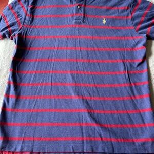 Polo by Ralph Lauren Men's Blue and Red Striped Shirt yellow pony size large